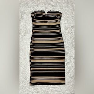 Love Culture Strapless Black & Tan Striped Bodycon Dress